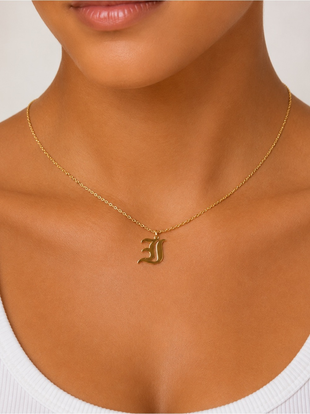 Gold Old English Initial Necklace - Letter I​